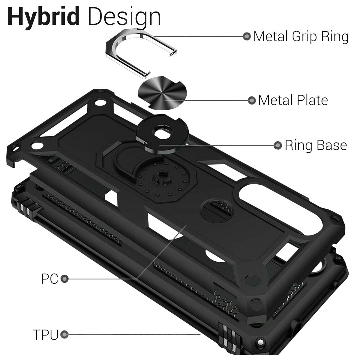 Protectores para celular  para Motorola  One Action Funda reforzada con anillo v2 Negro